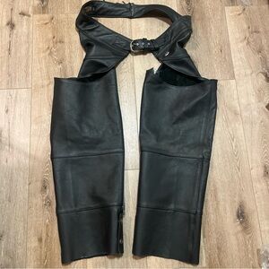Vtg Harley Davidson Genuine Leather Biker Chaps Mens 3XL Zip Leg Black XXXL